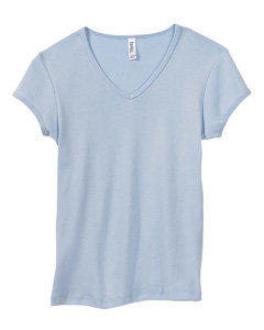 Women's 1x1 Baby Rib V-Neck T-Shirt - 5.8 oz., 100% combed ringspun cotton. Classic fit with traditional V-neck. Super soft 1x1 baby rib knit. Sideseamed. Set-in cap sleeves.