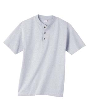 7.1 oz Cotton Deluxe Henley - 100% cotton, 7.1 oz., preshrunk. heather grey is 90% cotton, 10% polyester; fashion knit welt neck; three-button placket; high-gloss, woodtone buttons; double-needle stitching on sleeves and bottom hem.