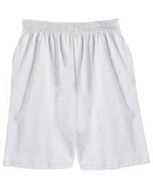 7.1 oz Cotton Deluxe Shorts - 100% extra heavyweight cotton, 7.1 oz., preshrunk. covered elastic waistband with four-needle stitching; inside drawstring; two side-entry pockets; double-needle stitching on leg hems; heather grey is 90% cotton, 10% polyester.