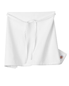4-Way Apron - 65/35 poly/cotton twill. Soil release finish. Panel measures 27" x 32". 30" straps with extra reinforcement. Machine washable.