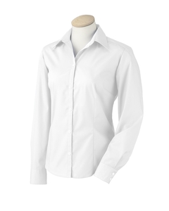 Women's Solid Silky Poplin - 60/40 cotton/poly oxford. Wrinkle-resistant. Pearlized buttons. French sewn back. Single-needle stitched armholes. Double-needle felled sideseams. Two-button adjustable cuffs. Straight point collar with narrow button-front placket. Fitted silhouette. Princess seams.