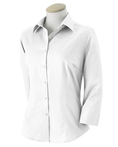 Women's Dress Twill - 60/40 cotton/poly baby twill. Versatile and durable. Wrinkle-resistant. Pearlized buttons. Single-needle stitched armholes. Double-needle felled sideseams. 3/4-sleeves. Narrow placket. Fitted silhouette.