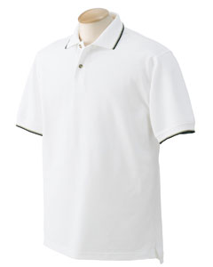 Men's Two-Color Tipped Silk-Washed Pique Polo - 6.5 oz., 100% combed cotton. Pill-resistant. Taped two-color tipped welt collar and cuffs. Double-needle stitched bottom hem with side vents and drop tail. Sideseamed. Embroidered tone-on-tone Izod logo on lower right sleeve. Two-button placket with Izod logo embossed woodtone buttons.