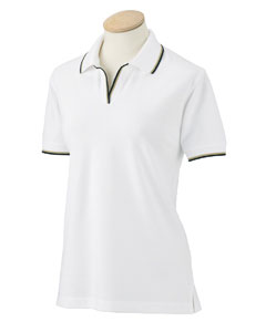 Women's Two-Color Tipped Silk-Washed Pique Polo - 6.5 oz., 100% combed cotton. Pill-resistant. Taped two-color tipped welt collar and cuffs. Double-needle stitched bottom hem with side vents and drop tail. Sideseamed. Embroidered tone-on-tone Izod logo on lower right sleeve. Johnny collar with two-color tipped placket.