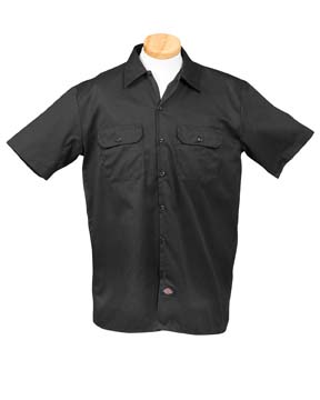 Mens Short-Sleeve Workshirt - 35/65 cotton/polyester, 5.25 oz; front pocket and logo; generous fit across shoulder; visa wicking and stain release finish moves moisture away from the body; extra long tail; 20-line melamine buttons; colors match our traditional work pants