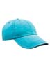 6-Panel Pigment-Dyed Twill Sandwich Cap - 100% cotton. precurved bill has sandwich navy trim and four-row stitching; matching-color sweatband; fabric closure with velcro; low profile; unconstructed crown; sewn eyelets.