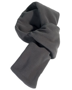 Eco Fleece Scarf - 60/40 poly/post-consumer recycled (PCR) poly. Eco Series uses PCR polyester fleece material made from recycled soda bottles and packaging containers. Soft, breathable and wind-resistant. Lightweight heat retention in a low-loft construction. Double layer for extra warmth. Pre-sewn gathered loop provides easy on/off access with appearance of a tied knot. Fringed edges.