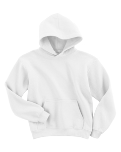 Youth 7.75 oz., 50/50 Heavy Blend Hoodie - 7.75 oz., 50/50 cotton/poly. Pill-resistant air jet yarn. Warm double-lined hood. 1x1 spandex ribbed cuffs and waistband. Double-needle stitched pouch pocket. Fully coverseamed. No drawcord for added safety.