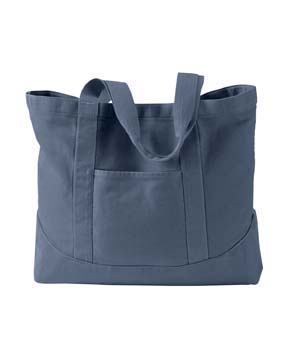 Pigment-Dyed Large Canvas Tote - 100% cotton; heavy enzyme-washed canvas; self fabric handles; large, open main compartment with snap closure; inside hanging zip pocket; front pocket