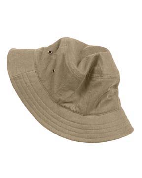 Pigment-Dyed Bucket Hat - 100% cotton twill; self-stitching; matching underbill; nine panels; two antique brass eyelets on side panels