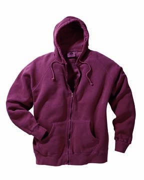 11 oz Pigment-Dyed Cotton Full-Zip Hood - 100% ringspun cotton, 11 oz. double-needle stitching throughout; jersey-lined drawstring hood; muff pocket.