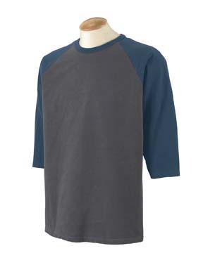 6 oz Pigment-Dyed 3/4-Sleeve Baseball Jersey - 100% cotton, 6 oz. double-needle stitching throughout; contrasting trim absorbs the dye and creates unique, over-dyed color combinations.