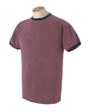 6 oz Pigment-Dyed Short-Sleeve Ringer T-shirt - 100% cotton, 6 oz. double-needle stitching throughout; contrasting trim absorbs the dye and creates unique, over-dyed color combinations.
