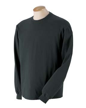 Direct-Dyed Cotton Long-Sleeve T-shirt - 100% ringspun cotton; generously cut; double-needle stitching throughout; seamless 3/4" rib at neck; taped neck.