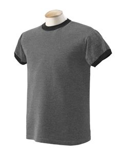Ultra Cotton Heather Ringer T-Shirt - 6.1 oz., 50/50 cotton/poly body, 100% cotton trim. Set-on rib knit collar and sleeve cuffs. Double-needle stitched collar, cuffs and bottom hem.