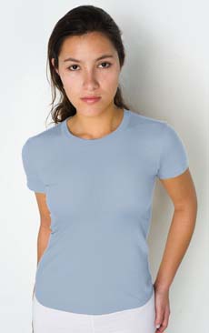 4.8 oz Fine Cotton Jersey T-shirt - 100% superfine ringspun cotton, 4.8 oz. slim fit; 3/4" set-in neck; shoulder-to-shoulder tape; 3/4" sleeves and bottom hem.