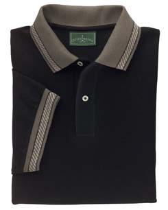 6.8 oz Ringspun Cotton Essential Piqu Polo with Jacquard Trim - 100% combed cotton, 6.8 oz. Unique, stylish jacquard pattern on collar and cuffs; clean finished two-button placket, pearl buttons; double-needle stitching on bottom hem; hand-tucked contoured collar. 