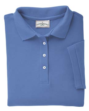 6.8 oz Cotton Piqu Ladies Basic Polo - 100% cotton, 6.8 oz. Welt-knit collar and cuffs; double-needle stitching on bottom hem; four-button placket, pearl buttons; ringspun cotton.
