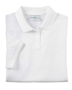 Women's Essential Blended Pique Polo - 5.5 oz., 60/40 ringspun cotton/poly. Easy care fabric resists wrinkles and shrinkage. Soft yet durable lightweight pique. Three-button placket with white pearl buttons. Single-needle stitched cuffs, armholes and shoulders. Slightly tapered waist.