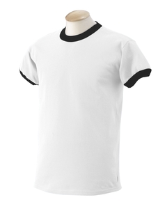 6.1 oz. Ultra Cotton Ringer T-Shirt - 6.1 oz., 100% preshrunk cotton. Contrasting neck and sleeve bands. Set-in rib knit collar and sleeve cuffs. Double-needle stitching throughout. Sport Grey is 90% cotton, 10% polyester.