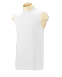 6.1 oz. Ultra Cotton Sleeveless T-Shirt - 6.1 oz., 100% preshrunk cotton. Seamless collar. Hemmed armholes. Double-needle stitched hemmed bottom. Sport Grey is 90% cotton, 10% polyester.