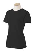 5.6 oz 50/50 Ladies T-shirt - 50% cotton, 50% polyester, 5.6 oz. Double-needle seamless rib at collar; shoulder-to-shoulder tape; double-needle stitching on sleeves and bottom hem; seamless body for wide printing area; styled specifically for women; 1/2" 1x1 rib set-on neck.