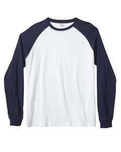 Men's Hawthorne Baseball T-Shirt - 4.2 oz., 100% combed ringspun cotton. Contrast raglan sleeves, cuffs and neck trim. Heather Brown/Brown and Heather Navy/Midnight are 50% cotton, 50% polyester.