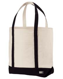 Boater Tote Bag - 100% cotton canvas, 14 oz; contrasting straps and bottom; velcro closure with hideaway brass key clip; front pocket