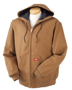 Hooded Duck Jacket - 10 oz., 100% cotton shell, 100% nylon lining. Heavy-duty brass zipper. Inside pocket. Ribbed knit cuffs and bottom. Convenient hand-warmer pockets. Triple-needle felled seam construction. Water-repellent finish, re-treat after washing. Fabric construction is up to 20% stronger than the competition. Extended sizes available by special order.