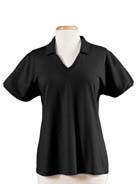 5.6 oz 50/50 Jersey Knit Ladies Polo with SpotShield Stain Resistance - 50% cotton, 50% polyester, 5.6 oz. Welt-knit collar and cuffs; rib-knit cuffs; double-needle stitching on bottom hem for added durability; side seamed for a feminine fit; Johnny collar; shorter sleeves. 