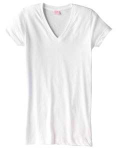 Women's Fine Jersey V-Neck Longer Length T-Shirt - 4.5 oz., 100% combed ringspun cotton fine jersey. Topstitched, ribbed, taped V-neck. Double-needle hemmed sleeves and bottom. EasyTear label. (White is sewn with 100% cotton thread.) Heather is 90% cotton, 10% polyester.