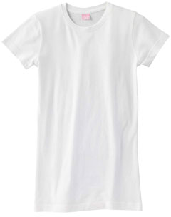 Women's Ringspun Longer Length T-Shirt - 4.5 oz., 100% combed ringspun cotton fine jersey. Topstitched, ribbed, taped neck. Double-needle hemmed sleeves and bottom. EasyTear label. (White is sewn with 100% cotton thread.) Heather is 90% cotton, 10% polyester.