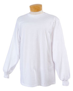 5.6 oz., 100% HEAVYWEIGHT COTTON Long-Sleeve T-Shirt - 5.6 oz., 100% cotton. Durable 1x1 ribbed seamless collar. Double-needle coverseamed front neck. Taped shoulder-to-shoulder for a clean-finish. Double-needle hemmed bottom. Seamless body offers a wide printing canvas. Birch is 99% cotton, 1% polyester; Light Oxford is 90% cotton, 10% polyester.