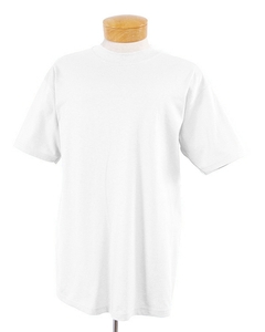 5.6 oz. HEAVYWEIGHT COTTON T-Shirt - 5.6 oz., 100% cotton. Durable 1x1 ribbed crew neck collar. Double-needle coverseamed front neck. Taped shoulder-to-shoulder for a clean-finish. Double-needle hemmed short set-in sleeves and bottom. Seamless body offers a wide printing canvas. Birch is 99% cotton, 1% polyester; Light Oxford is 90% cotton, 10% polyester.