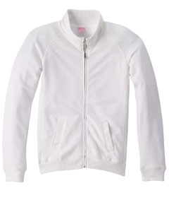 Women's French Terry Raglan-Sleeve Cadet Jacket - 8 oz., 60/40 cotton/poly French terry. Topstitched 2x2 ribbed collar. Back locker patch. Coverstitched 2x2 ribbed cuffs and bottom band. Full-zip. Coverstitched rib side insets and armholes. Slash pockets. Softly shaped for a classic, feminine fit. (White is sewn with 100% cotton thread.)