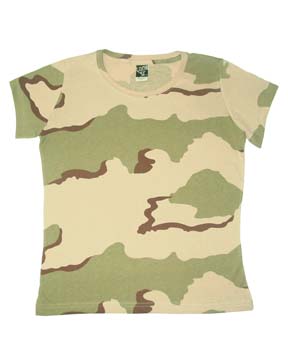 Womens Fine Jersey Camo T-shirt - 100% combed ringspun cotton, 4 oz; topstitched ribbed collar; taped back neck