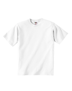 Youth 5.6 oz. T-Shirt - 5.6 oz., 100% cotton. One-piece seamed ribbed collar. Double-needle stitched sleeves and bottom hem. Taped shoulder-to-shoulder. Ash is 98% cotton, 2% polyester; Athletic Heather is 90% cotton, 10% polyester.