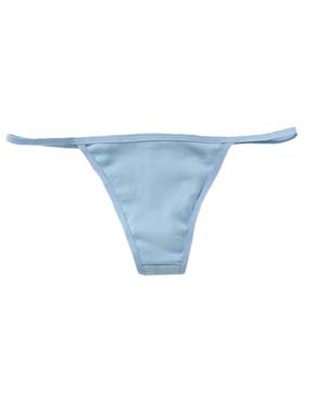 Baby-Rib Thong Panty - 5.8 oz., 100% combed ringspun cotton low-rise thong. 1x1 baby rib. 3/8" binding around matching elastic trim. 