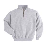 9.5 oz 50/50 Quarter-Zip Pullover with Cadet Collar - 50% cotton, 50% polyester nublend fleece, 9.5 oz. double-needle coverseamed stitching on neck, shoulders, armholes and waistband for added durability; brass-tone zipper; set-in sleeves; spandex in cuffs and waistband for stretch and recovery.