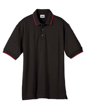 5.6 oz 50/50 Single-Tipped Short-Sleeve Polo - 50% polyester, 50% cotton jersey, 5.6 oz. Stain repel and release fabric; single-tipped fashion-knit contoured collar and welt-sleeves; single-needle stitching on collar, shoulders, armholes, and sleeves; three-button placket, high-gloss woodtone buttons; 1/4" reinforced box on placket; side seamed with 2 1/2" side vents; double-needle stitching on bottom hem.