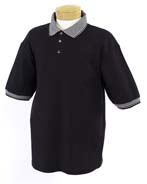 Cotton Cool Knit Polo - 100% cotton. Tubular body with jacquard birdseye collar and sleeve bands; three-button continental placket, woodtone buttons; double-needle stitching on bottom hem.