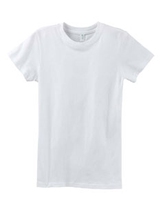 Women's Organic Ringspun Fashion Fit T-Shirt - 4.5 oz., 100% certified organic combed ringspun cotton. Shoulder-to-shoulder tape. 3/4" seamed collarette. Double-needle stitched sleeves and bottom hem. Features AnvilOrganic Racer TearAway label. (White and Natural sewn with cotton thread.) Fitted silhouette with sideseam. Display tape.