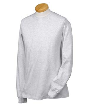 Tagless 6.1 oz Cotton Long-Sleeve T-shirt - 100% heavyweight cotton, 6.1 oz; double-needle stitching throughout; seamless rib at neck; shoulder-to-shoulder tape; ash is 99% cotton, 1% polyester; oxford grey is 60% cotton, 40% polyester; light steel is 90% cotton, 10% polyester.