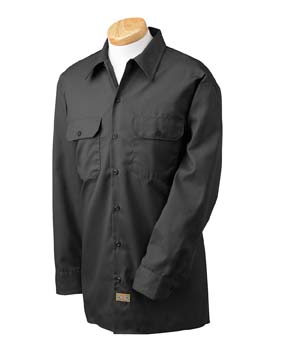 Mens Long-Sleeve Workshirt - 35/65 cotton/polyester, 5.25 oz; front pocket and logo; generous fit across shoulder; visa wicking and stain release finish moves moisture away from the body; extra long tail; 20-line melamine buttons; colors match our traditional work pants