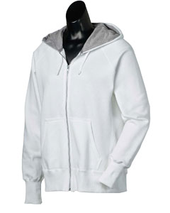 Women's Double Dry Full-Zip Hoodie - 9.3 oz., 80/20 cotton/poly Double Dry fleece. Exposed zipper. Front pouch pocket. Three-needle coverstitch detail. Back half-moon facing. Ribbed side panels, waistband and cuffs. Raglan sleeves with "C" logo embroidery on left sleeve. Champion jock tag at left hem. Oxford Gray is 73% cotton, 27% polyester.