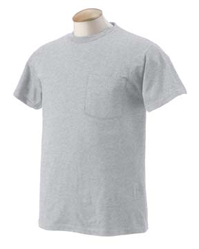Best 5.4 oz 50/50 Pocket T-shirt - 5.4 oz., 50/50 tee (ash is 98/2 cotton/poly; athletic heather is 90/10). 5-point left chest pocket. seamless ribbed collar. double-needle stitched hemmed pocket, sleeves and bottom. taped shoulder-to-shoulder. 