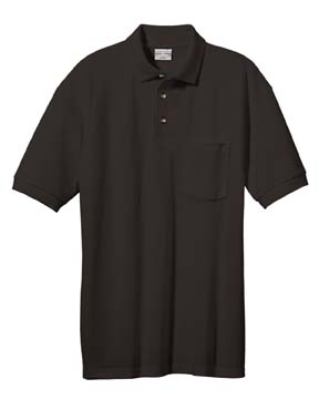 6.8 oz Cotton Piqu Knit Polo with Pocket - 100% cotton; 6.8 oz. preshrunk. Double-needle stitching on bottom hem; Heather Grey is 90% cotton, 10% polyester; soft fashion knit contoured collar; three-button clean-finished placket, high-gloss woodtone buttons; welt-cuffs.