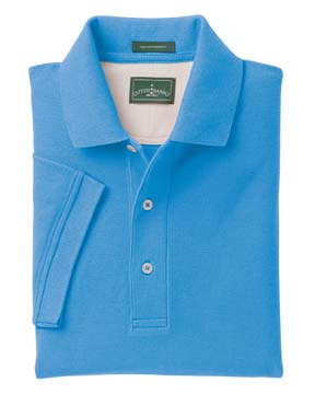 Egyptian Diamond Knit Polo - 100% Egyptian cotton, 6oz.  Luxuriously soft and durable 50/2 ply fabric; no-curl collar; dyed-to-match twill tape neck and side vents; clean, finished three-button placket; locker patch with natural contrast lining.