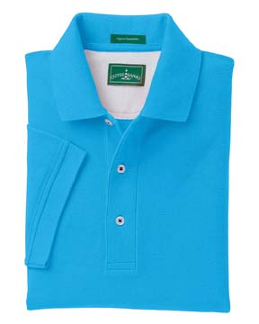 Ladies' Egyptian Diamond Knit Polo - 100% Egyptian cotton, 6oz.  Luxuriously soft and durable 50/2 ply fabric; no-curl collar; dyed-to-match twill tape neck and side vents; feminine placket with six pearl buttons; locker patch with shell pink contrast lining.