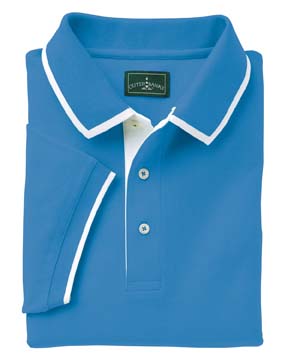 Egyptian Diamond Knit Intarsia Polo - 100% Egyptian cotton, 6 oz.  Luxuriously soft and durable 50/2 ply fabric; distinctive intarsia-tipped collar; contrasting, clean finished three-button placket. 